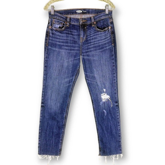 Old Navy Denim - Old Navy Boyfriend Jeans Size 0 Medium Wash Mid Rise Diatressed Stretch Raw Hem